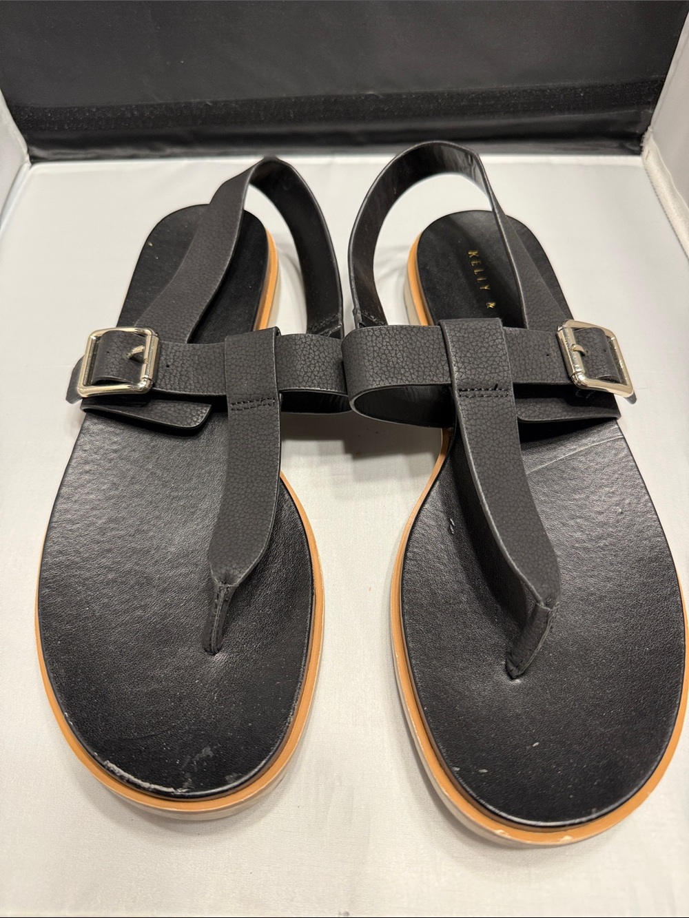 Kelly & Katie Black Thong Sandals with Buckle